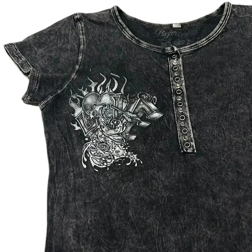 Bejeweled Y2K Crystal Embellished Tattoo Style Dagger Top - Picture 4 of 5